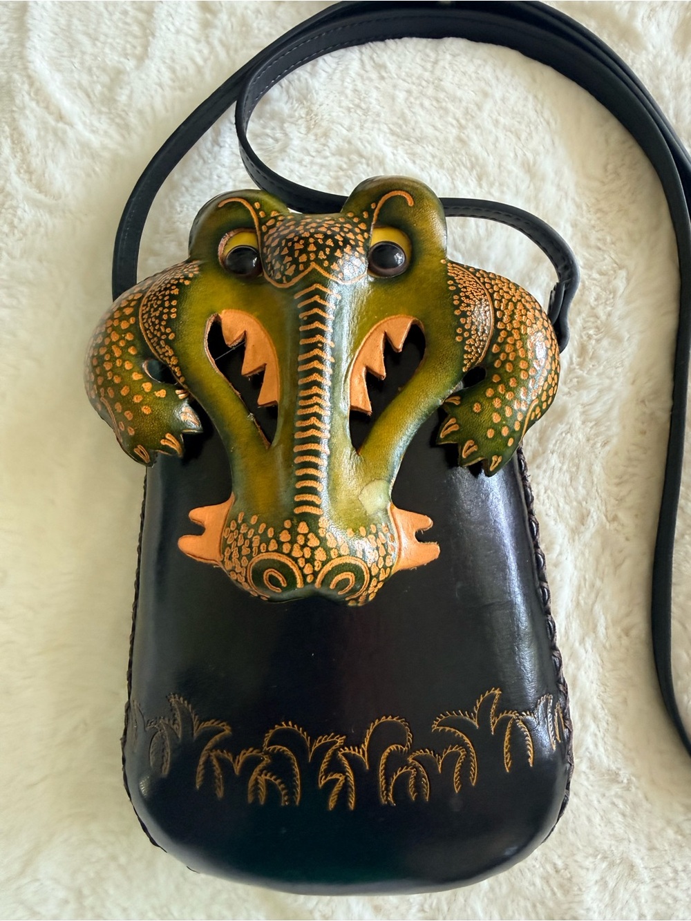 Handcrafted Green Crocodile Leather Crossbody Bag -
